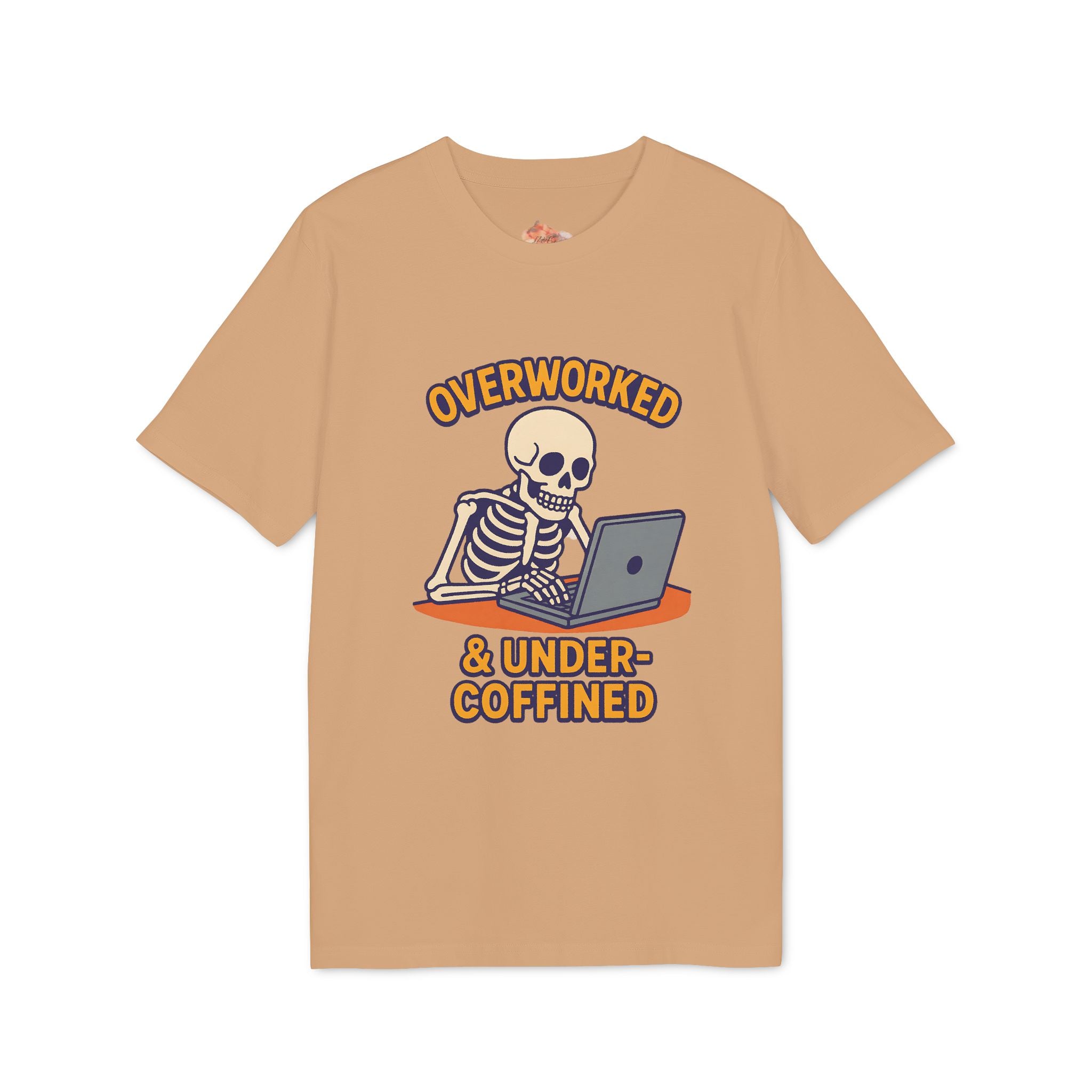 Unisex Skeleton Humor T-Shirt, Cute Overworked & Under-coffined Tee, Funny Graphic Tee, Gift for Creators, Casual Wear