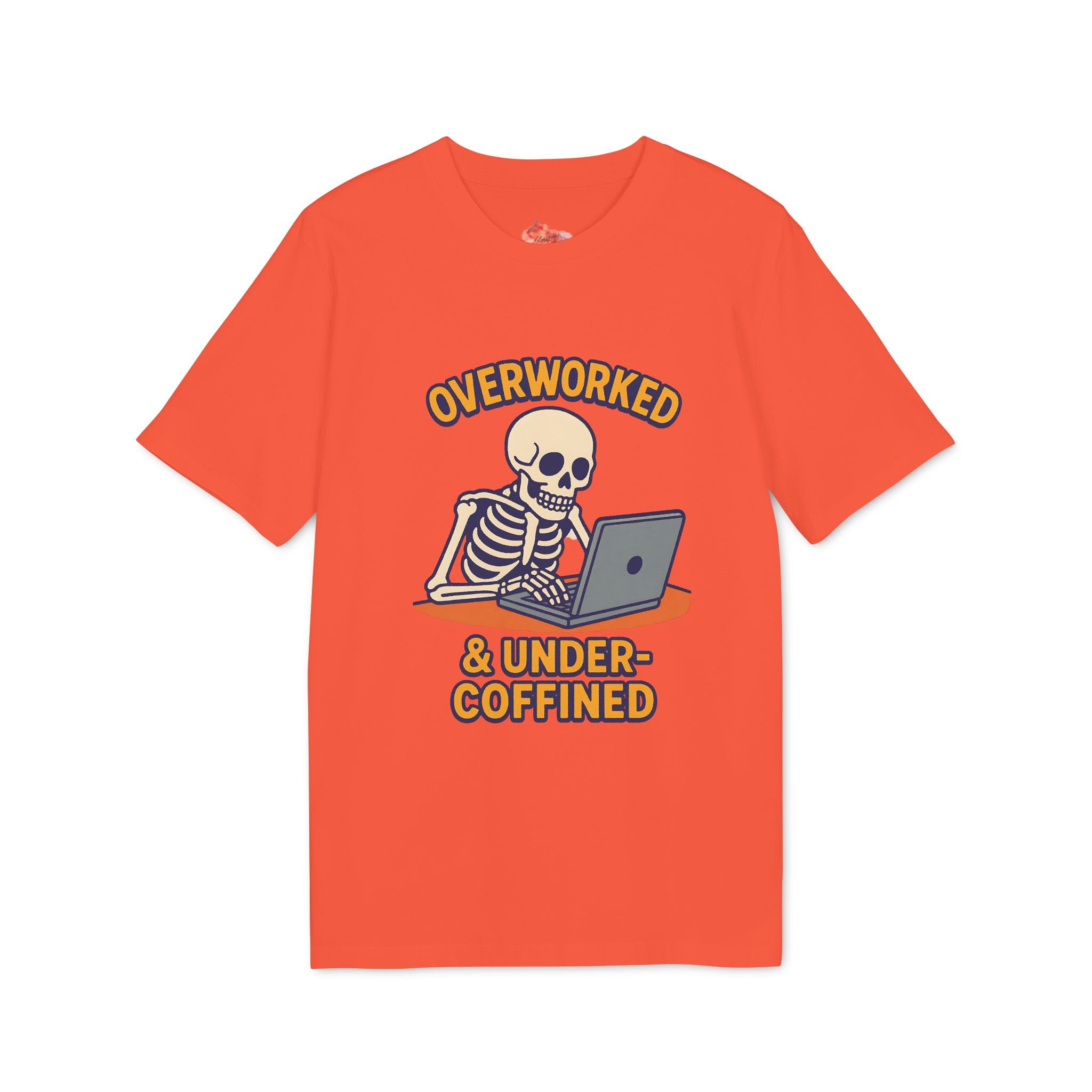 Unisex Skeleton Humor T-Shirt, Cute Overworked & Under-coffined Tee, Funny Graphic Tee, Gift for Creators, Casual Wear