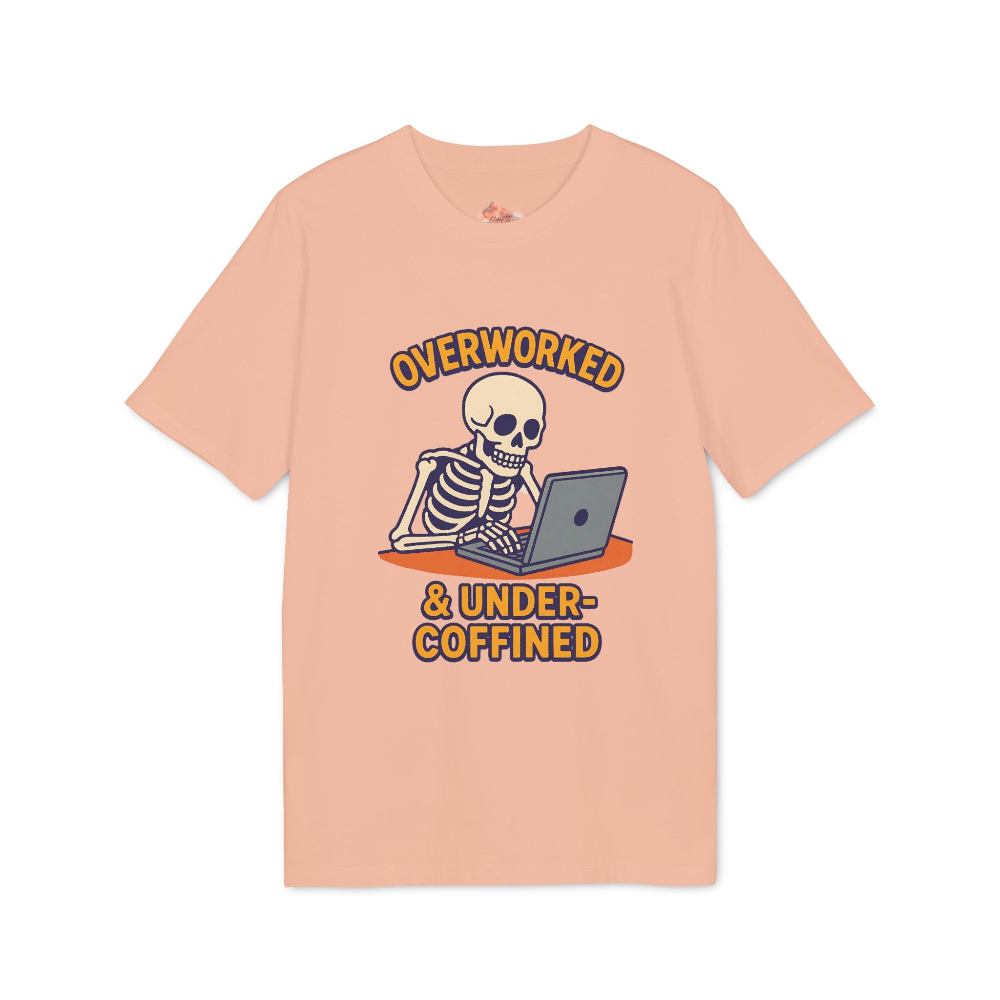 Unisex Skeleton Humor T-Shirt, Cute Overworked & Under-coffined Tee, Funny Graphic Tee, Gift for Creators, Casual Wear