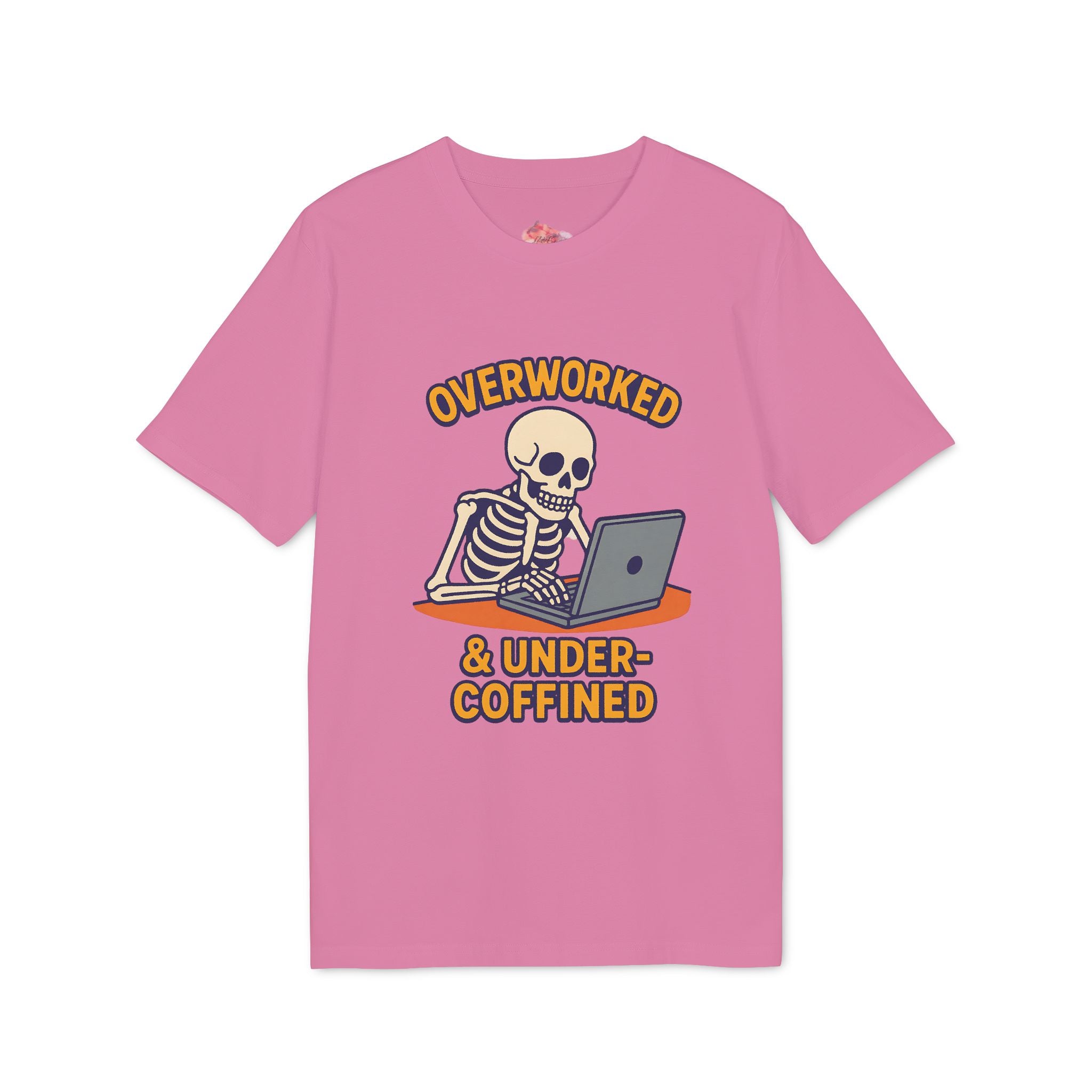 Unisex Skeleton Humor T-Shirt, Cute Overworked & Under-coffined Tee, Funny Graphic Tee, Gift for Creators, Casual Wear