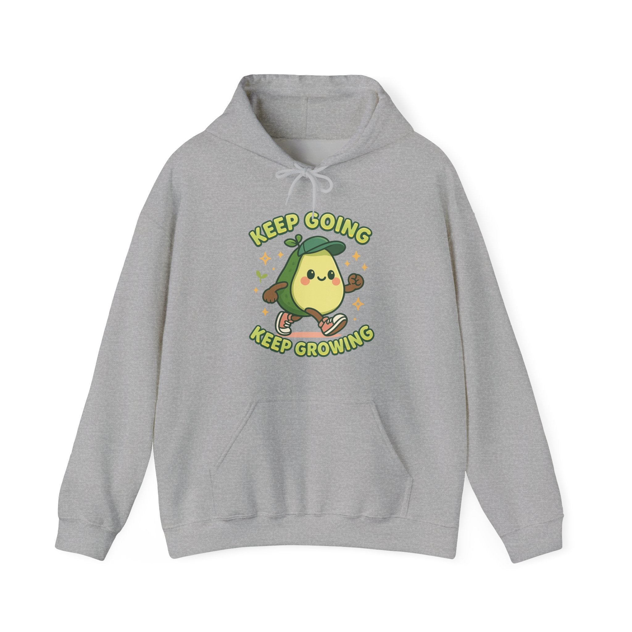 Cute Avocado Inspirational Hoodie - Keep Going, Keep Growing, Fall Fashion, Unique Gift, Comfy Sweatshirt, Cozy Apparel