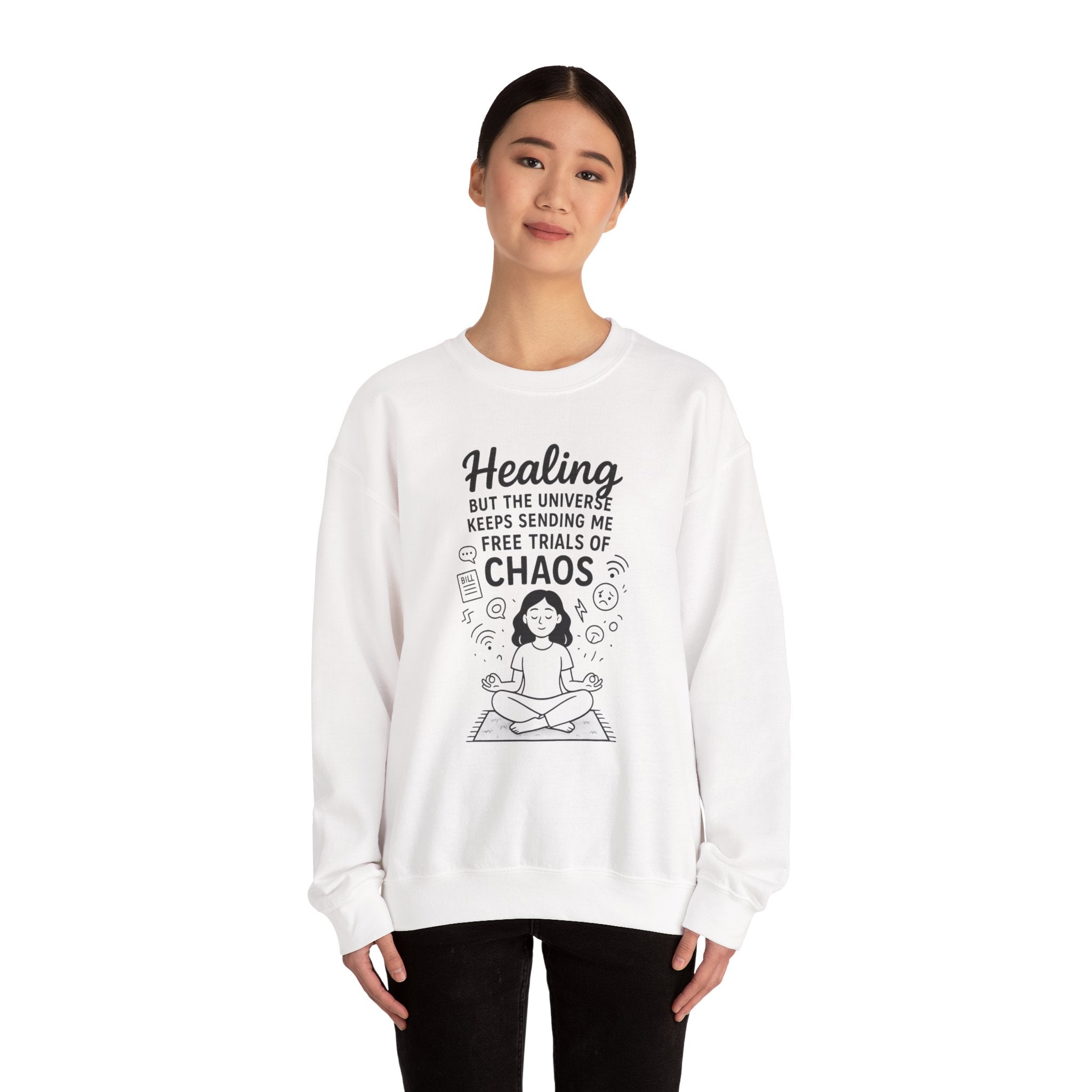 Mindfulness Crewneck Sweatshirt, Healing Sweatshirt, Chaos Design Sweater, Unisex Relaxed Fit, Gift for Yogis, Meditation Apparel