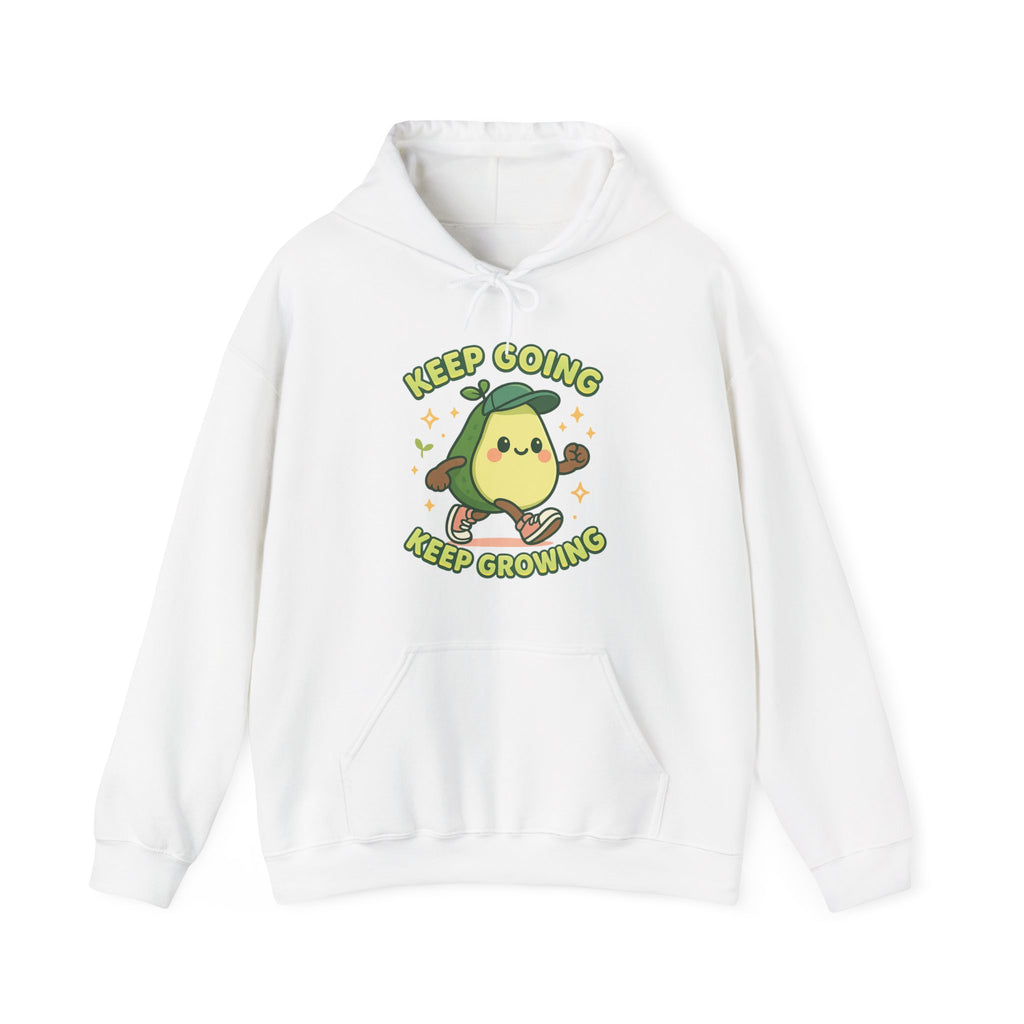 Cute Avocado Inspirational Hoodie - Keep Going, Keep Growing, Fall Fashion, Unique Gift, Comfy Sweatshirt, Cozy Apparel