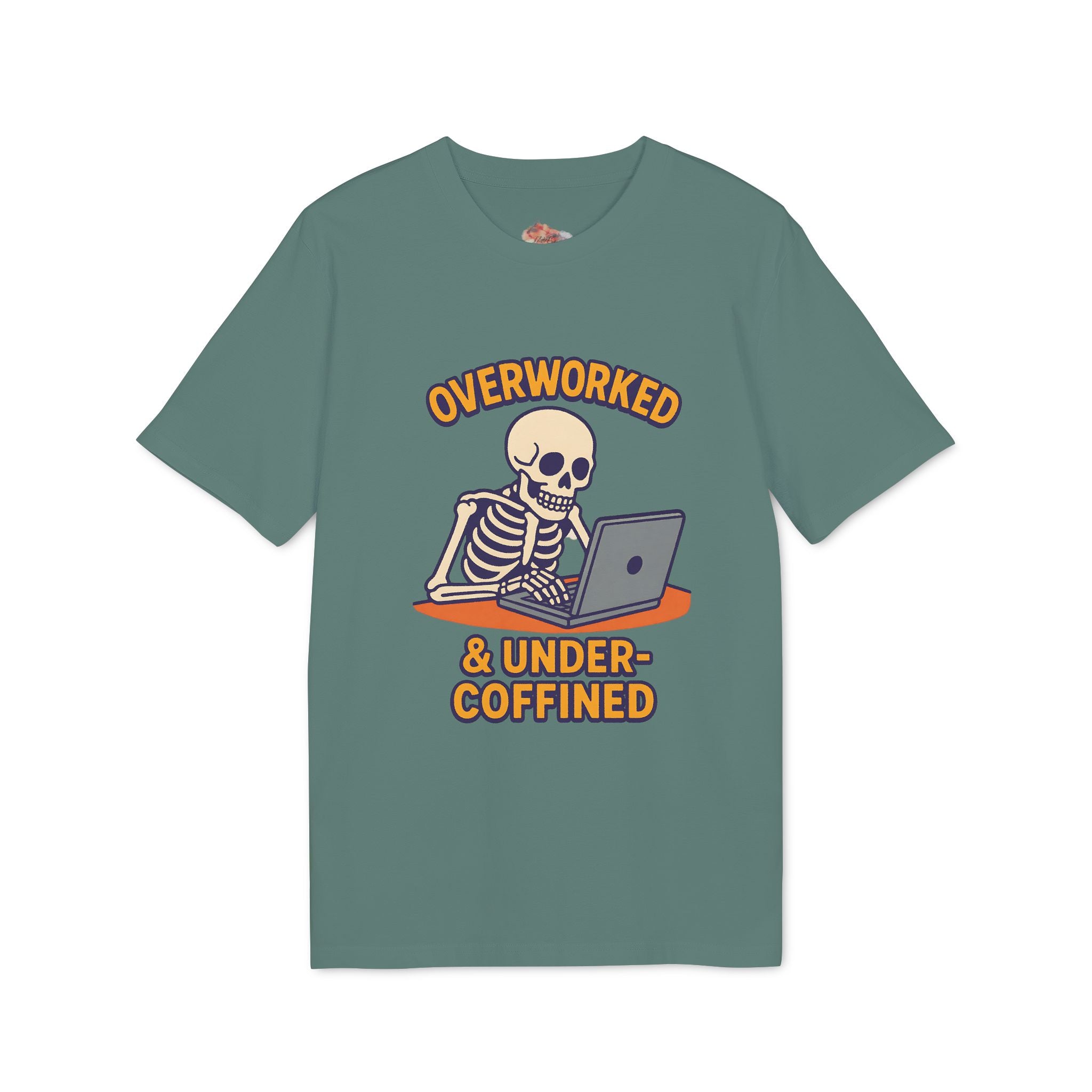 Unisex Skeleton Humor T-Shirt, Cute Overworked & Under-coffined Tee, Funny Graphic Tee, Gift for Creators, Casual Wear