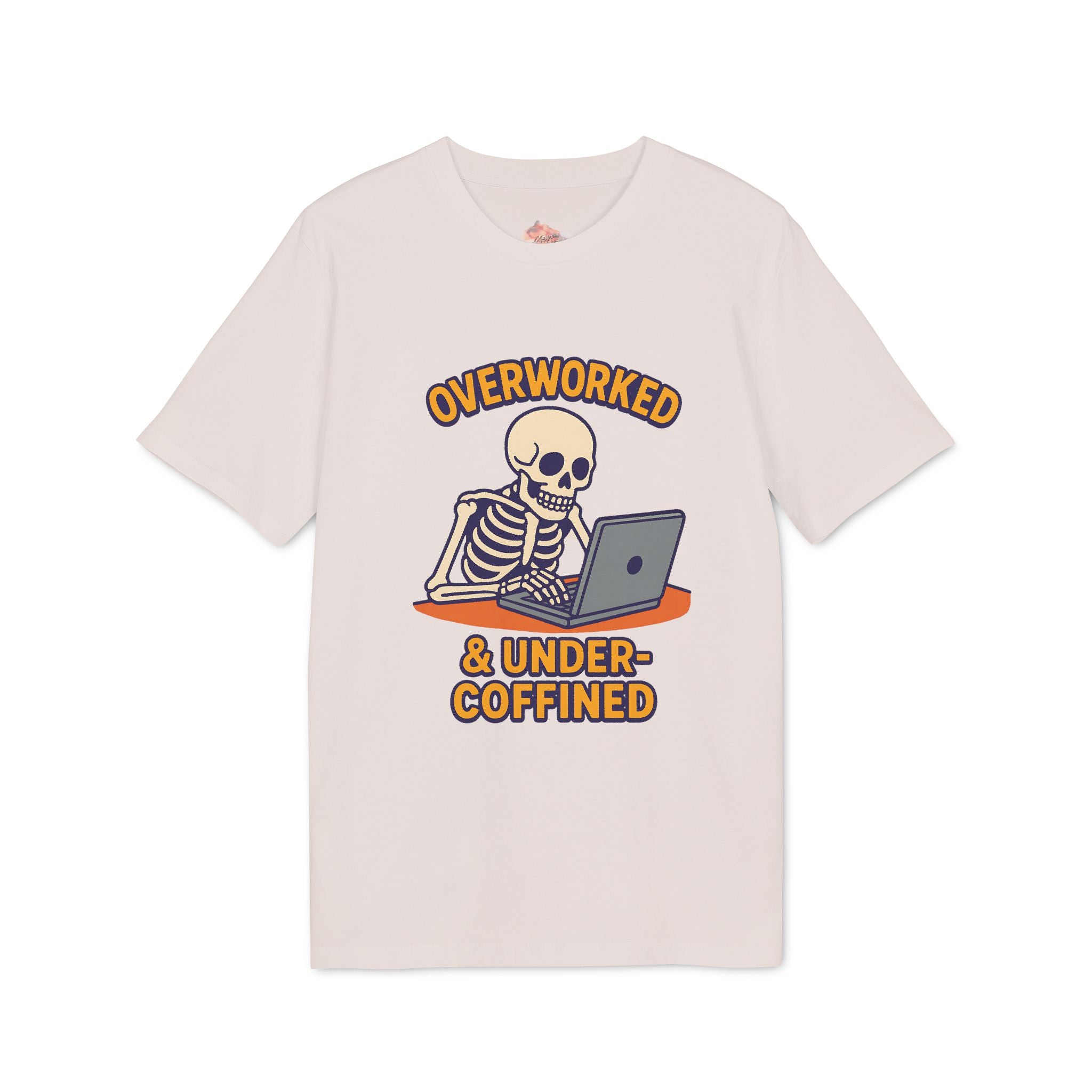 Unisex Skeleton Humor T-Shirt, Cute Overworked & Under-coffined Tee, Funny Graphic Tee, Gift for Creators, Casual Wear