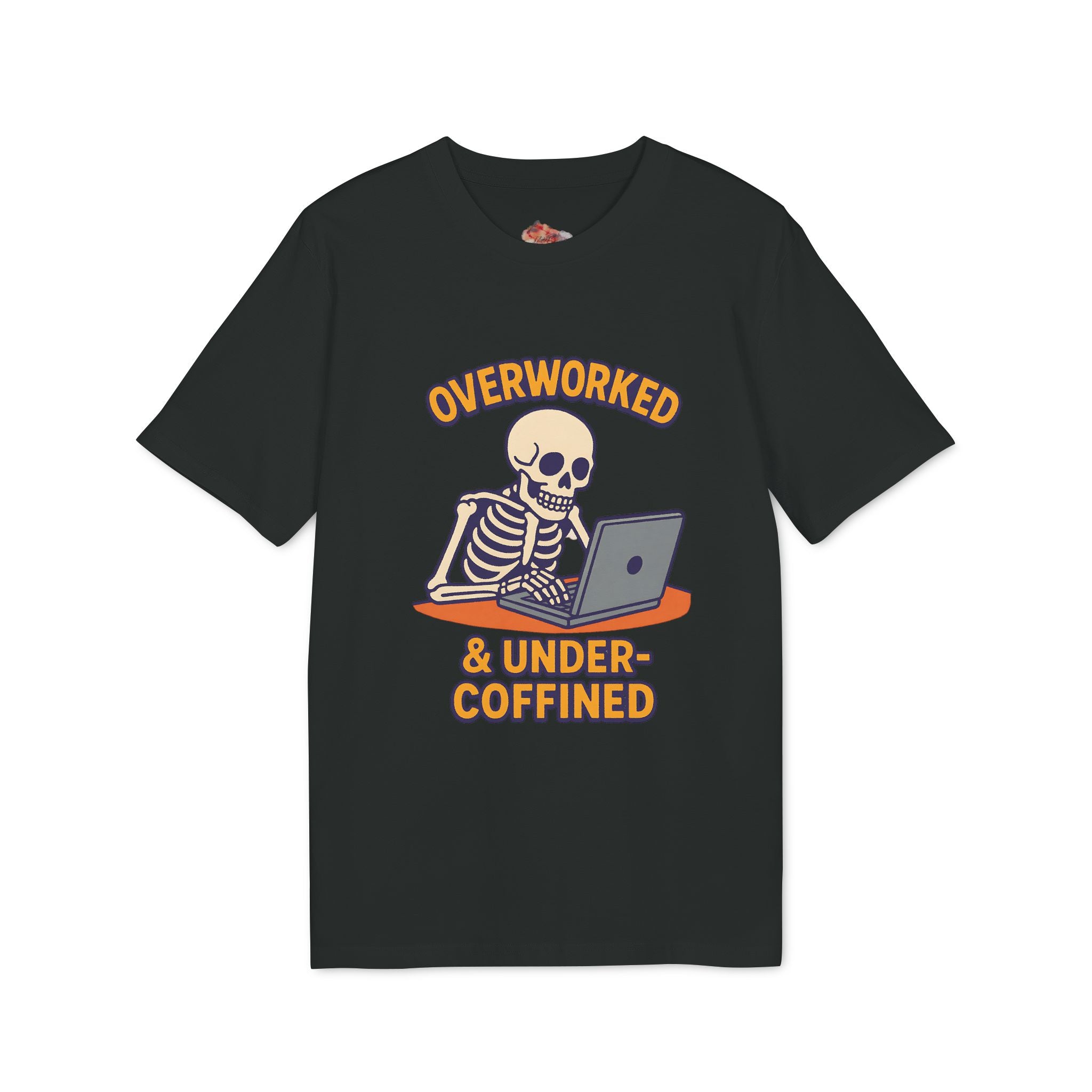 Unisex Skeleton Humor T-Shirt, Cute Overworked & Under-coffined Tee, Funny Graphic Tee, Gift for Creators, Casual Wear
