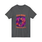 Witchy V-Neck Tee, Dead Inaside Fueled by Latte, Unisex Short Sleeve Shirt, Spooky Halloween Apparel